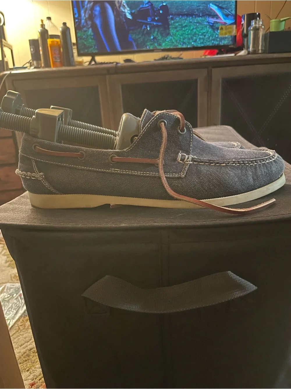 Peter Millar Men's Navy Canvas Boat Shoes with Brown Laces